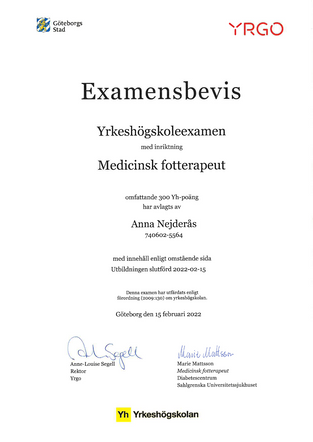 Anna Nejderås - Examensbevis